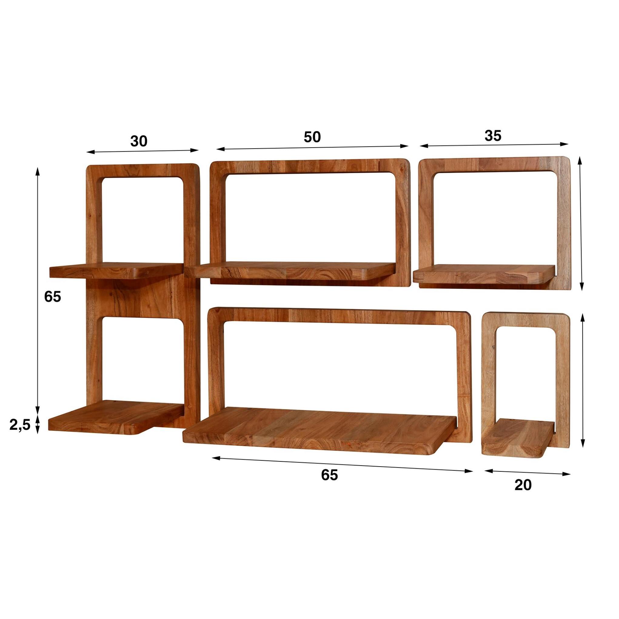 Etagère murale en bois d'acacia style 70s (lot de 5) MELBOURNE