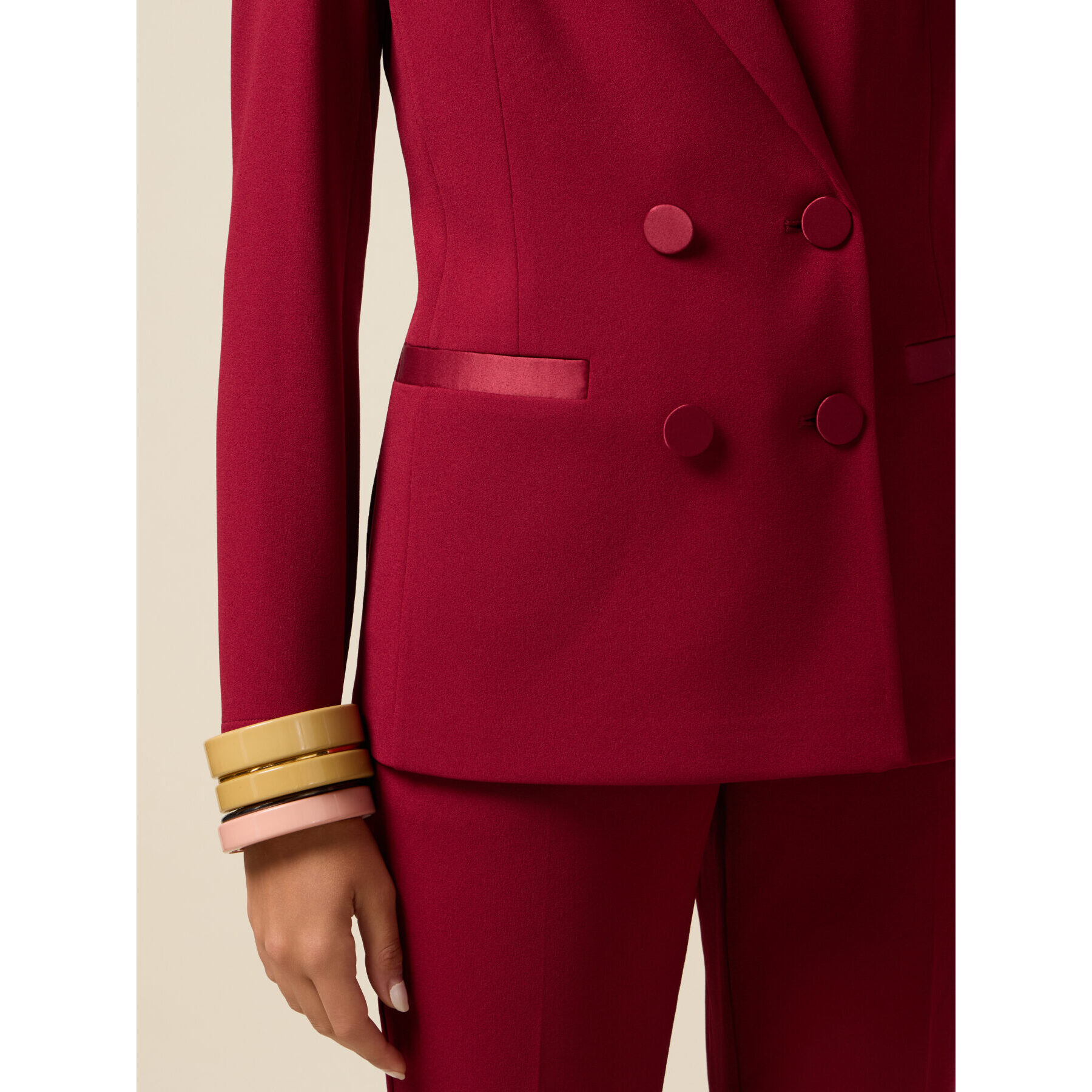 Oltre - Blazer cruzado con botones forrados - Burgundy