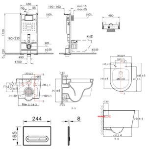 Pack WC Bâti-support autoportant V-Fix Core + WC SAT sans bride et fixations invisibles + Plaque noire mat (VFTFSAT6)