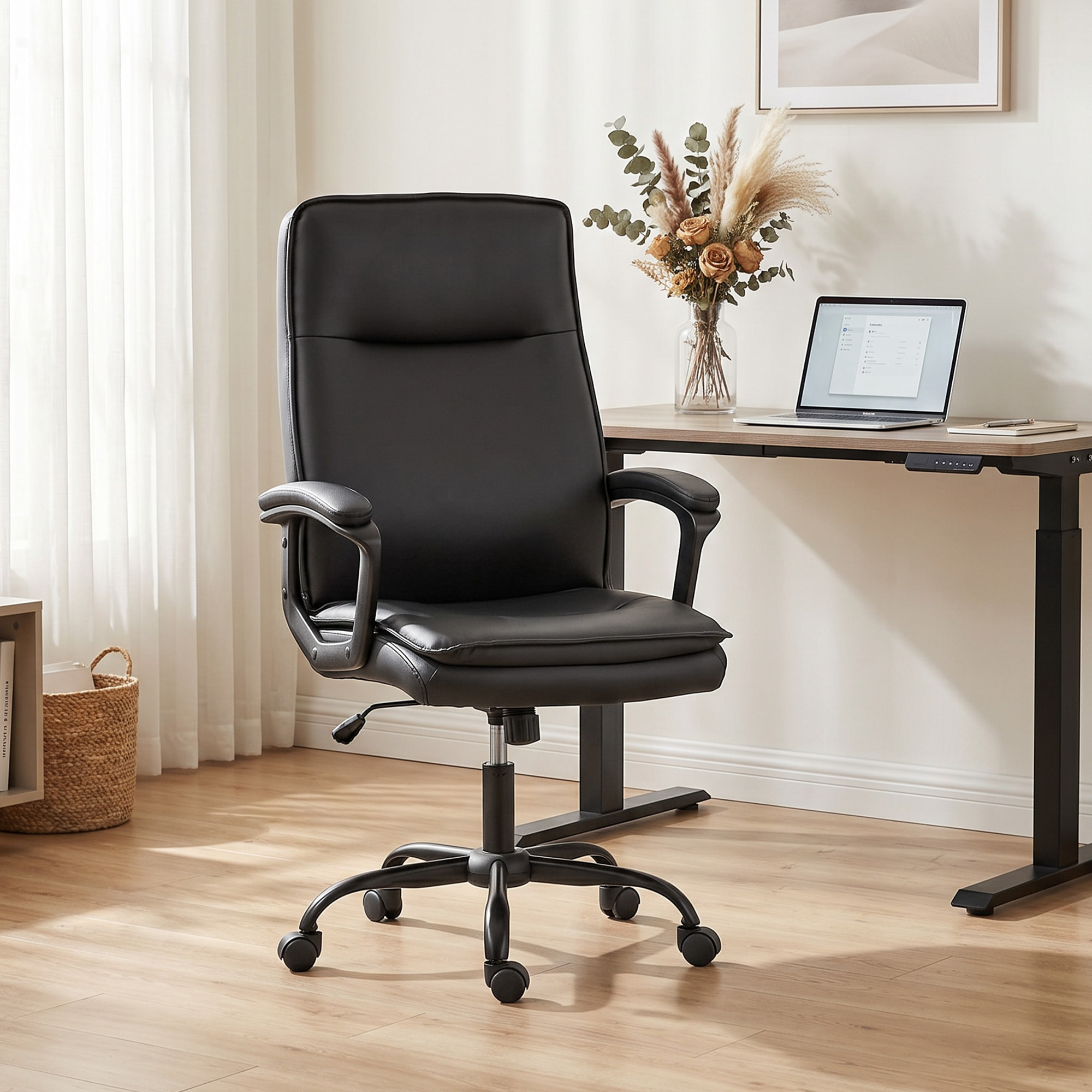 Chaise de bureau manager accoudoirs rembourrés métal synthétique noir