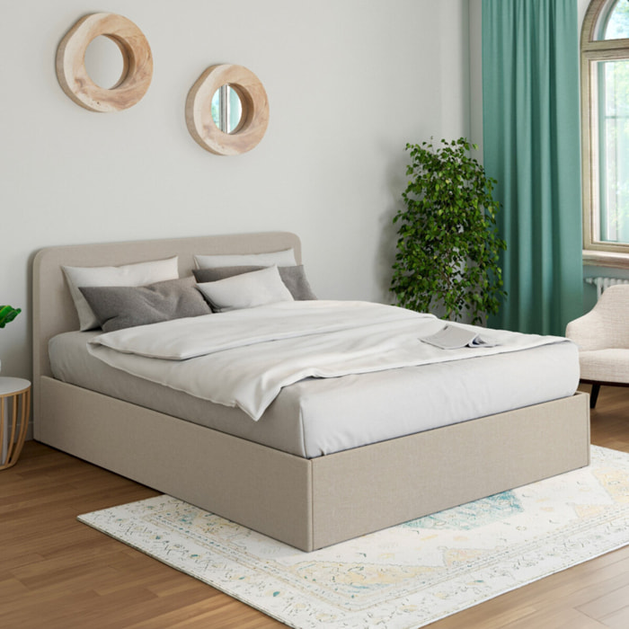 Lit coffre Louise en velours avec sommier et tête de lit - Beige