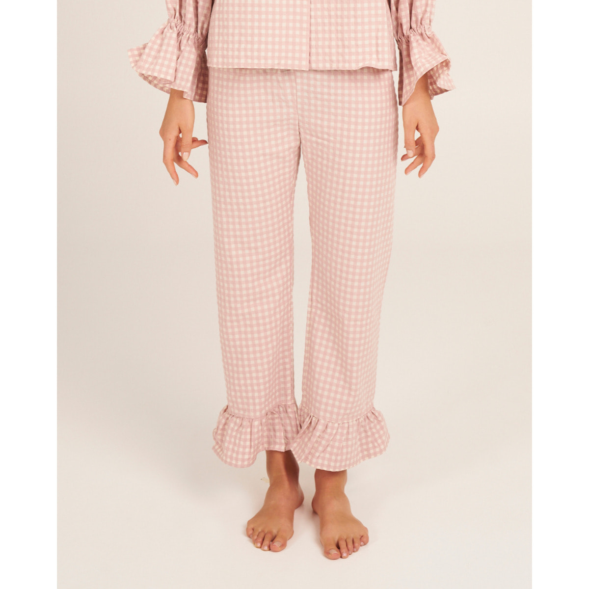 Pantalón de pijama de mujer vichy con volante en los tobillos