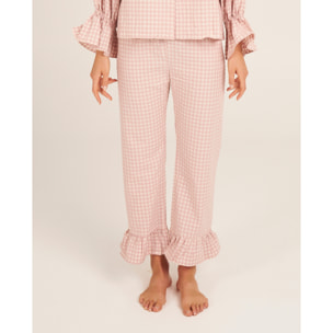 Pantalón de pijama de mujer vichy con volante en los tobillos