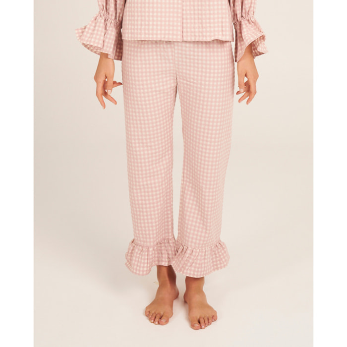 Pantalón de pijama de mujer vichy con volante en los tobillos