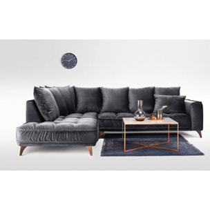 Canapé d'Angle Gauche Velours Altamo, 4 Places, Housse Déhoussable, Style Scandinave