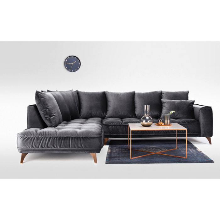 Canapé d'Angle Gauche Velours Altamo, 4 Places, Housse Déhoussable, Style Scandinave