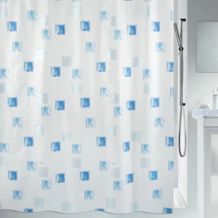 Rideau de douche Polyester MILANO 180x180cm Bleu Ciel & Blanc effet perlé Spirella