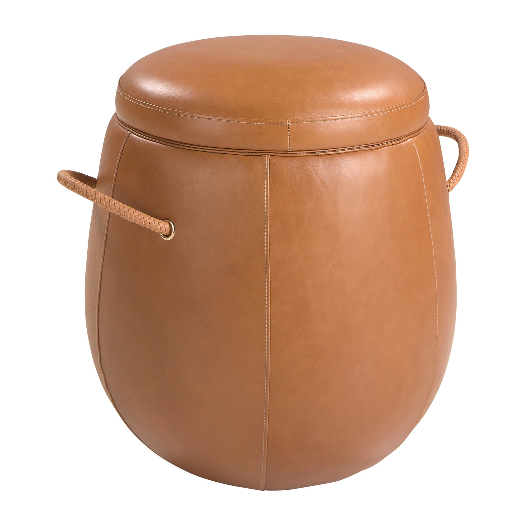 Puff Angel Cerdá con asiento tapizado en piel de origen vacuno en camel 52x52x57cm