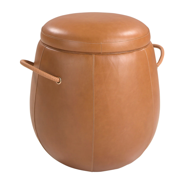 Puff Angel Cerdá con asiento tapizado en piel de origen vacuno en camel 52x52x57cm