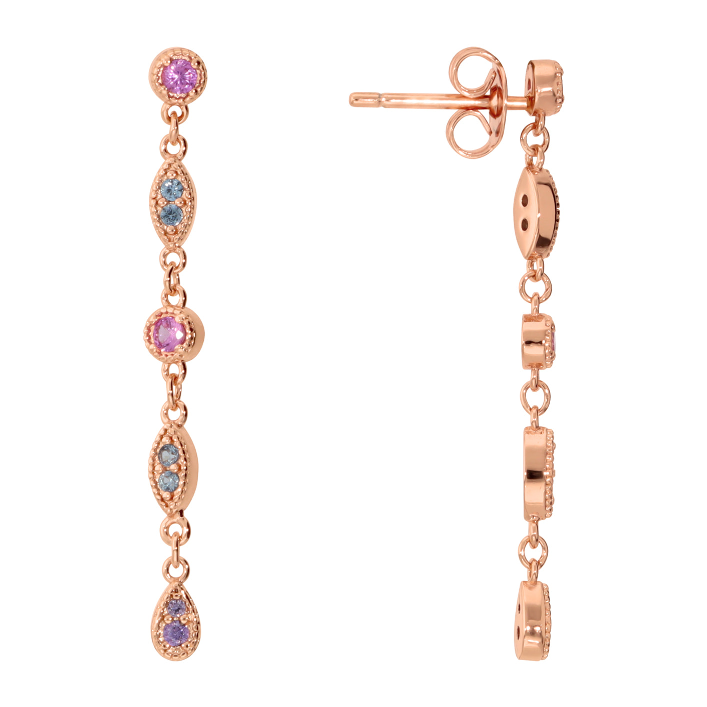 Orecchini Pendenti con Elementi Tondi e a Marquise e Cubic Zirconia Colorate