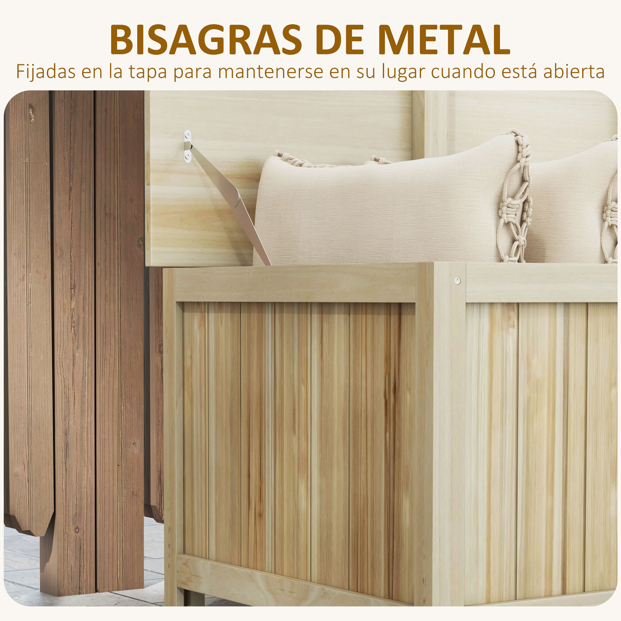 Arcón Exterior de Madera, 172 L, Baúl Almacenaje Exterior con Tapa Abatible, Resistente a la Intemperie, para Jardín, Terraza, Patio, 120x55x45 cm, Madera Natural