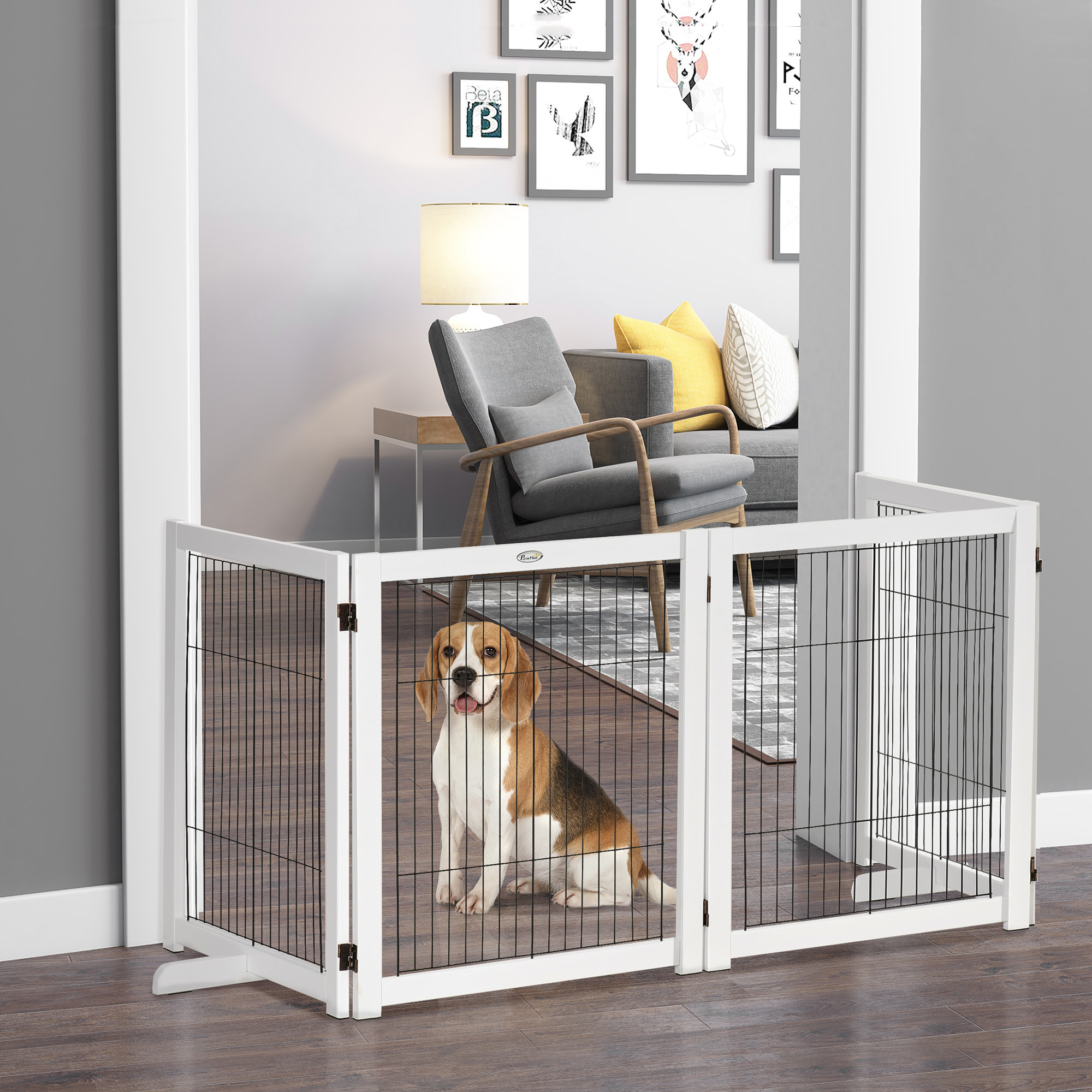 Barrera de Seguridad Plegable para Perros Madera Puertas Escaleras 264x35,5x77cm