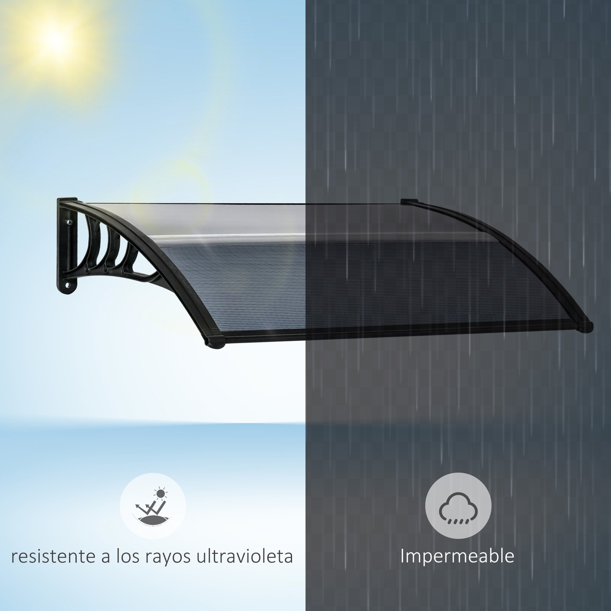 Marquesina Exterior para Puertas y Ventanas 100x75 cm Tejadillo de Protección contra Sol y Lluvia con Cubierta de Policarbonato Negro