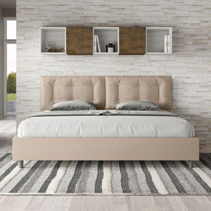 Cama matrimonial con somier acolchada 200x200 cuero sintético gris paloma Annalisa Large