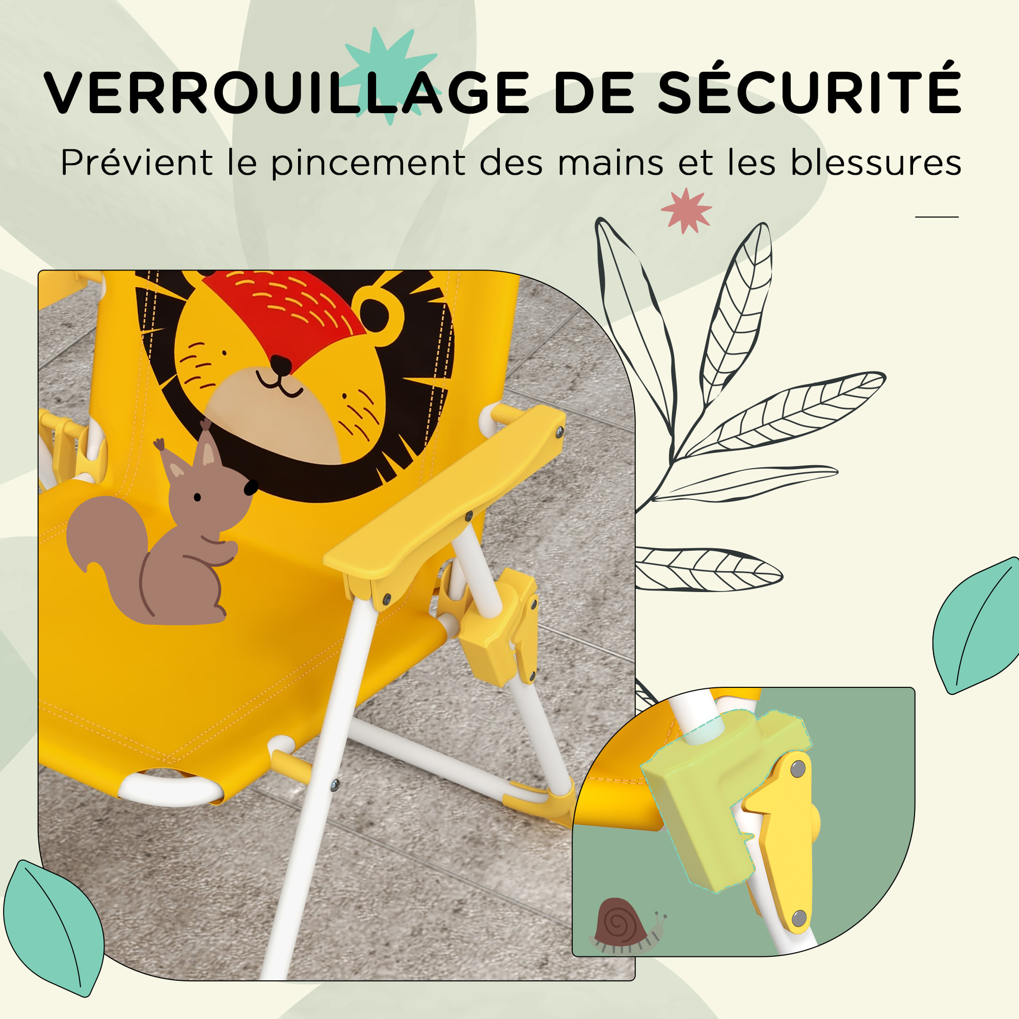 Ensemble salon de jardin enfant 4 pcs design lion - chaises pliables - métal polyester jaune rouge