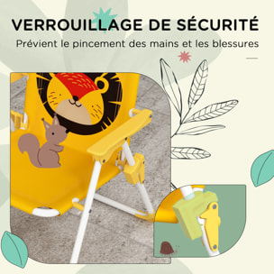 Ensemble salon de jardin enfant 4 pcs design lion - chaises pliables - métal polyester jaune rouge