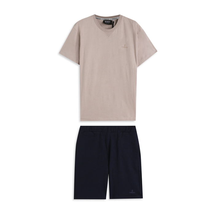 Completo sportivo in cotone con t-shirt e bermuda