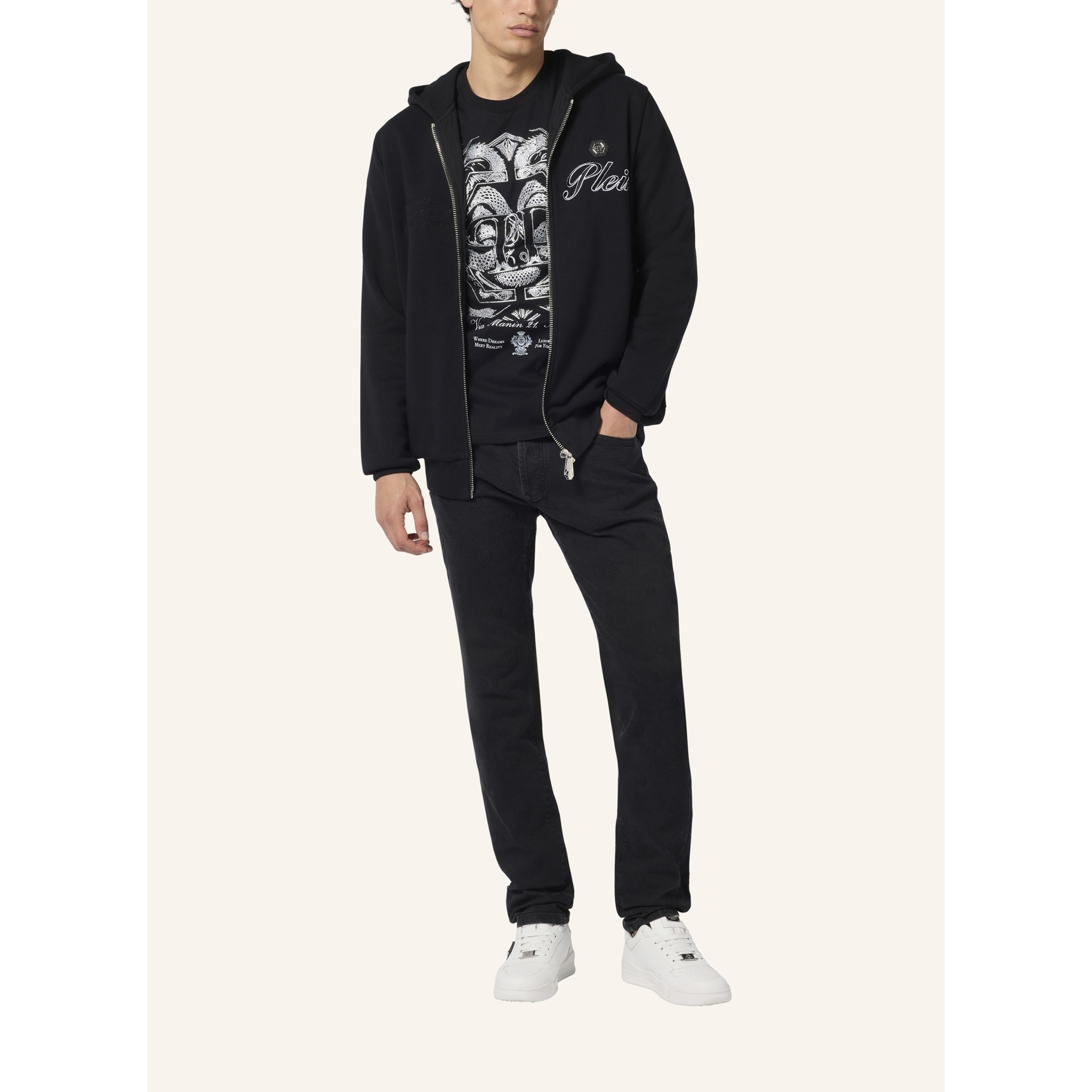 PHILIPP PLEIN Zip Hoodie Signature Embroidery