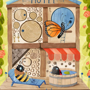 Affiche enfant hôtel pour insectes  Affiche + cadre en bois - Chêne