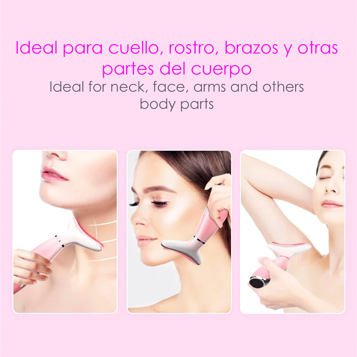 Massaggiatore ad ultrasuoni viso e collo con trattamento luce LED. Pulizia, calore ed EMS.