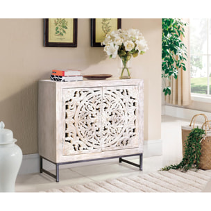 Cómoda de Madera de Mango 80 Cm Estilo Étnico Boho Tallado