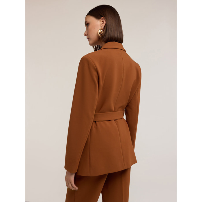 Motivi - Blazer in poliviscosa con cintura - Marrone