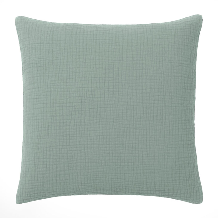 Paire de taies d'oreiller gaze de coton lavé vert givrée