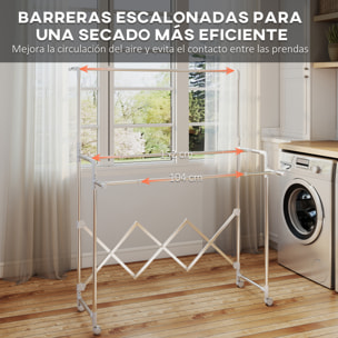 Tendedero Vertical Plegable de 3 Niveles, Tendedero de Acero Inoxidable con 3 Barras Ajustables y Extensibles, 4 Ruedas, para Interior, Plata