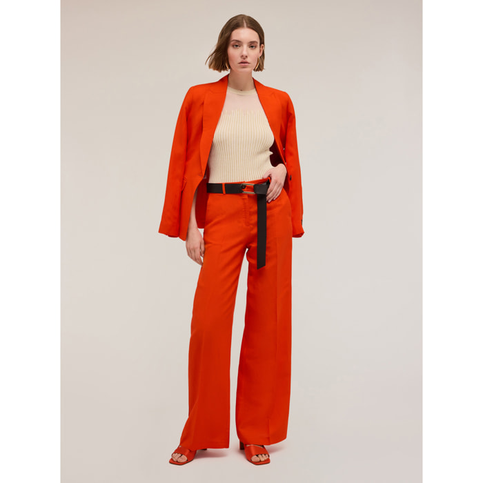 Motivi - Pantaloni wide leg misto lino - Rosso