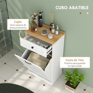 Mueble Auxiliar de Baño Armario de Baño con Cajón Cesto para la Ropa y Diseño Anti-vuelco Mueble de Baño Moderno 52x33x90 cm Blanco