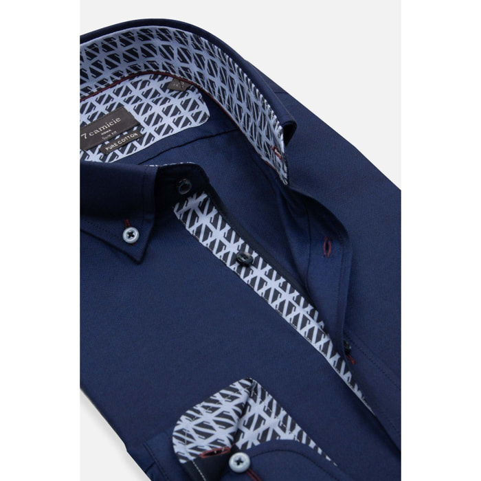 Camicia Uomo Botton Down Slim Oxford unito Blu