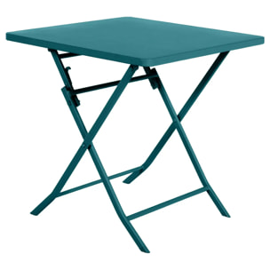 Table de jardin pliante carrée "Greensboro" bleu canard 2 places en acier traité époxy