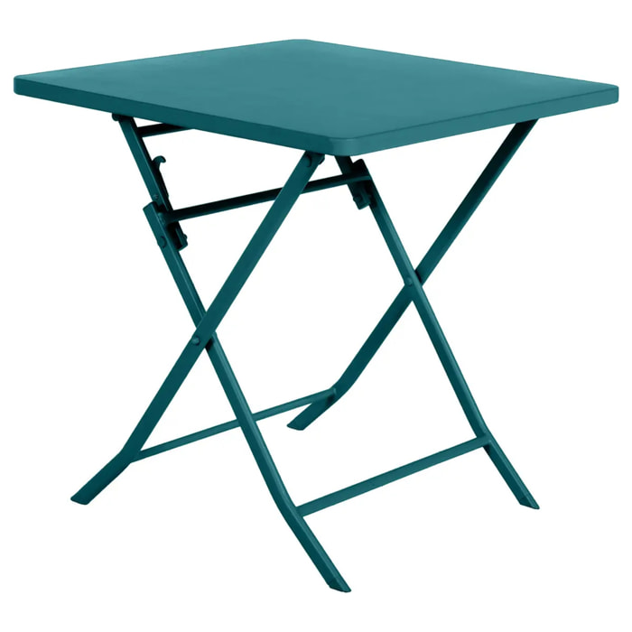 Table de jardin pliante carrée "Greensboro" bleu canard 2 places en acier traité époxy