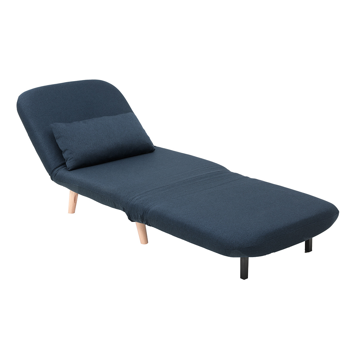 Fauteuil convertible scandinave en tissu bleu foncé et bois clair AMIKO