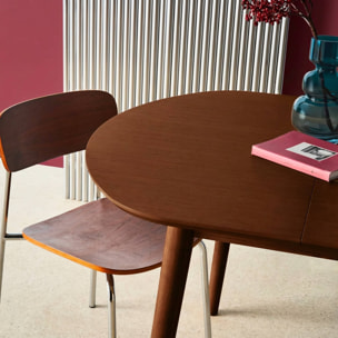 Table à manger ovale extensible bois d'hévéa et placage chêne noyer 4-6 places - 110 / 140 x 100 x 75 cm - Lisa