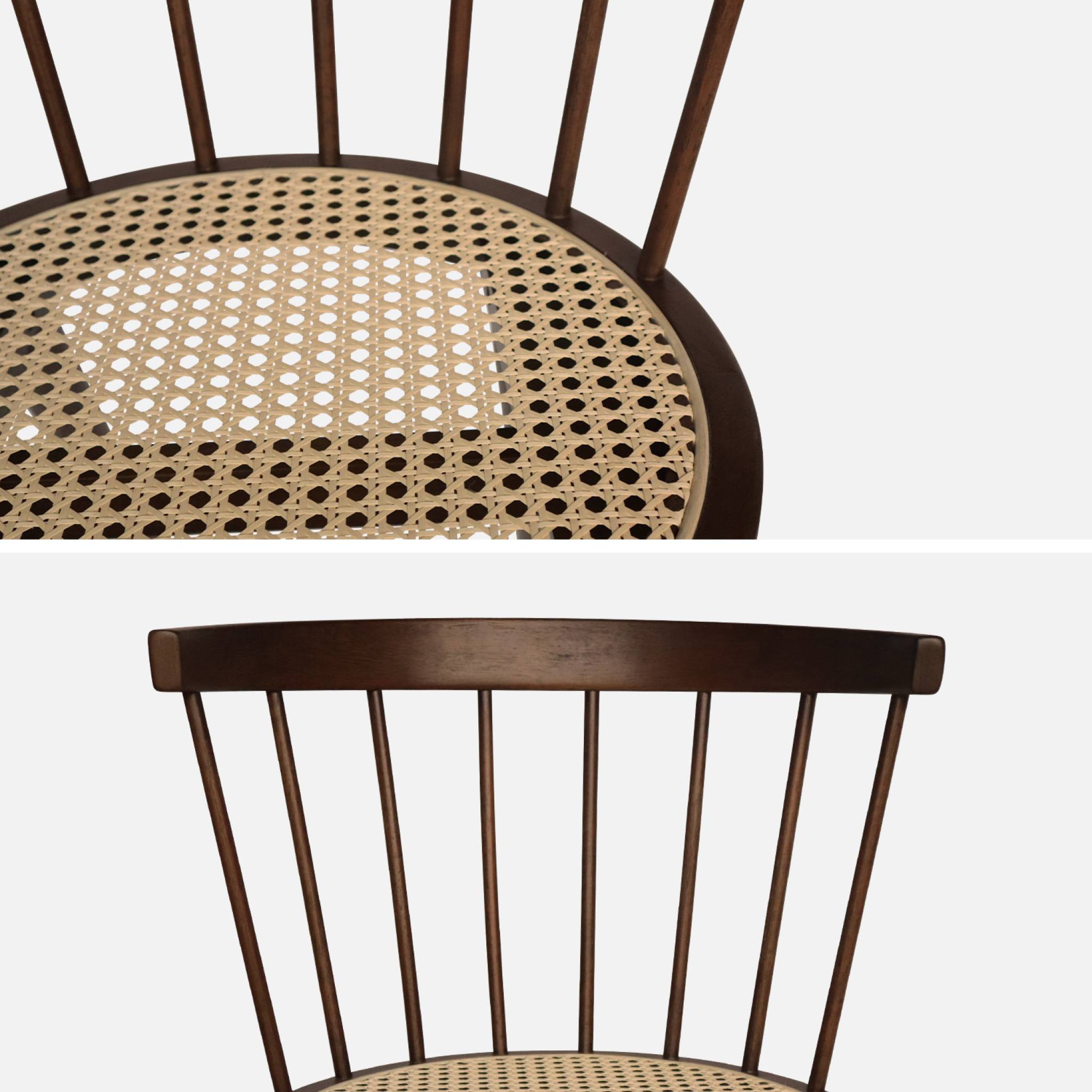 Lot de 4 chaises bois foncé en bois et cannage. Nora. L 53 x P 53.5 x H 76cm
