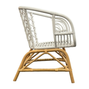 Fauteuil relax en rotin tressé bicolore blanc avec coussin – AURA