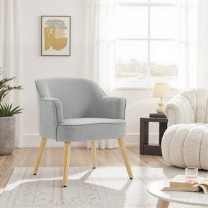 Butaca de Salón Moderna, Sillón Lectura Tapizado en Lino con Patas de Madera, Reposabrazos Acolchado Grueso y Almohadillas Ajustables para Dormitorio, Oficina, Estudio, Carga 120 kg, Gris Claro
