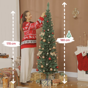 Árbol de Navidad Estrecho 180 cm, Árbol de Navidad Artificial con 321 Ramas, Soporte Metálico, Fácil de Montar, Decoración para Interior, Hogar, Oficina, Verde