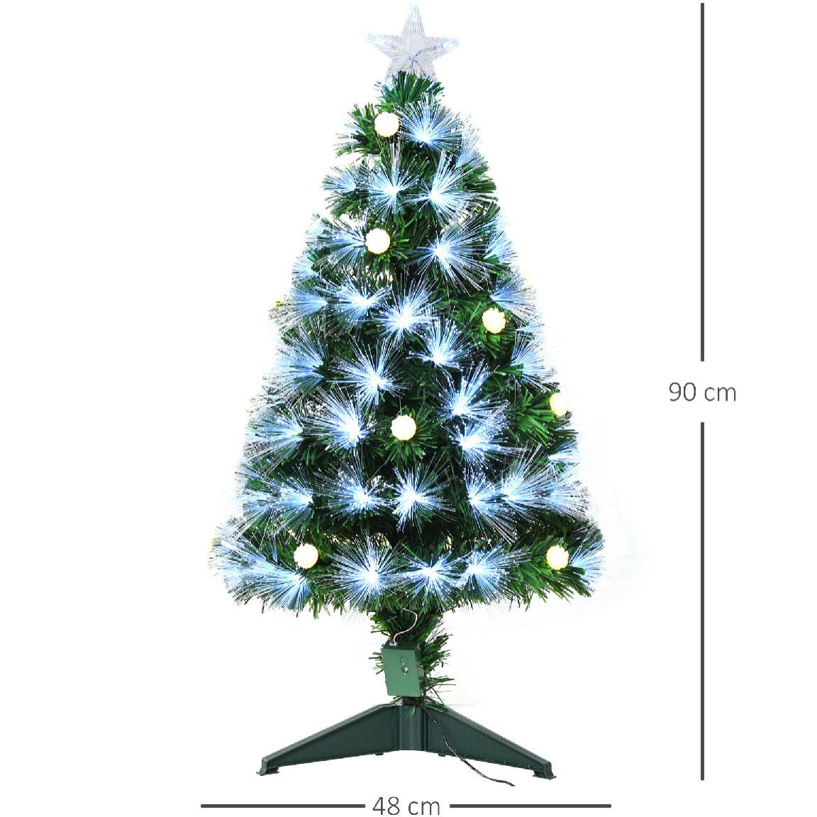 Sapin de Noël artificiel lumineux fibre optique LED + 14 ampoules + support pied Ø 48 x 90H cm 90 branches étoile sommet brillante vert