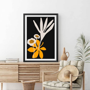 Poster fleurs colchiques Affiche + cadre en bois - Noir