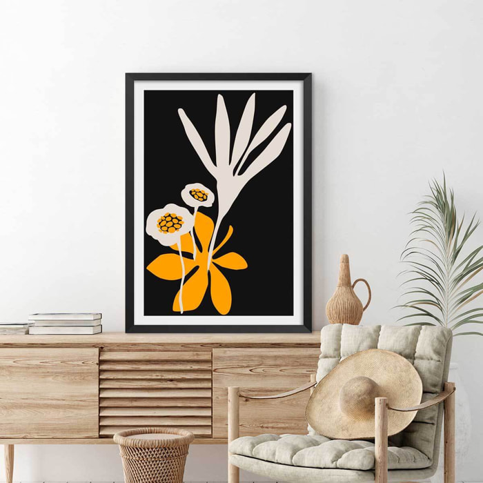 Poster fleurs colchiques Affiche + cadre en bois - Noir