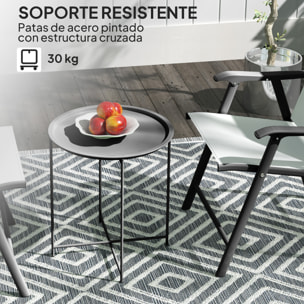 Mesa Auxiliar Redonda Mesa de Jardín Exterior con Bandeja Extraá­ble Patas Plegables Mesa para Exterior Terraza Patio Ø46x50 cm Negro