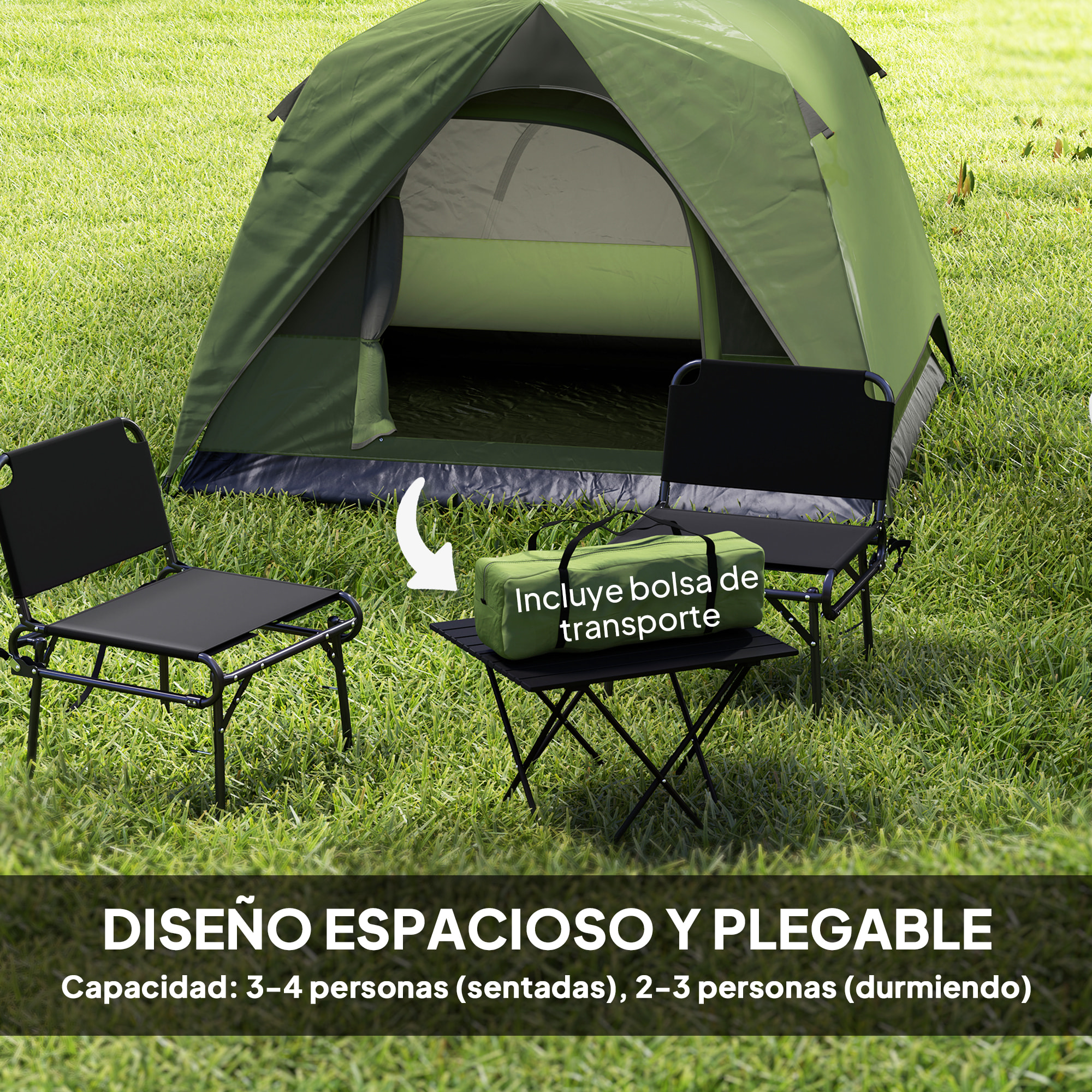 Tienda de Campaña para 2-4 Personas Tienda de Camping Plegable con Puerta Ventanas de Malla Bolsillo Gancho y Bolsa de Transporte Impermeable Fácil Instalación para Senderismo Verde y Gris