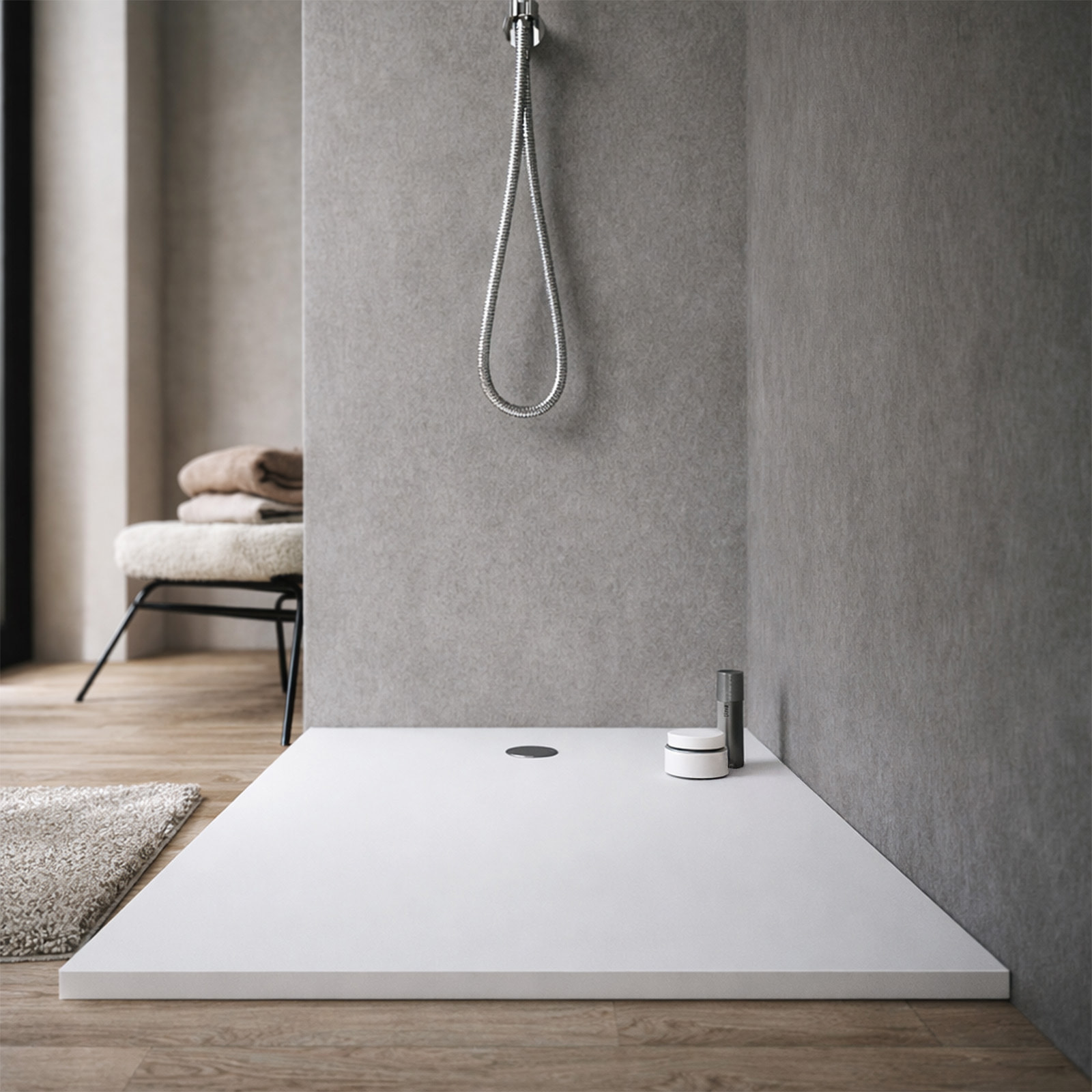 Receveur 80x80x2cm Extra-plat en Polybéton Blanc Mat Effet Soft-touch - Redécoupable - NELSON