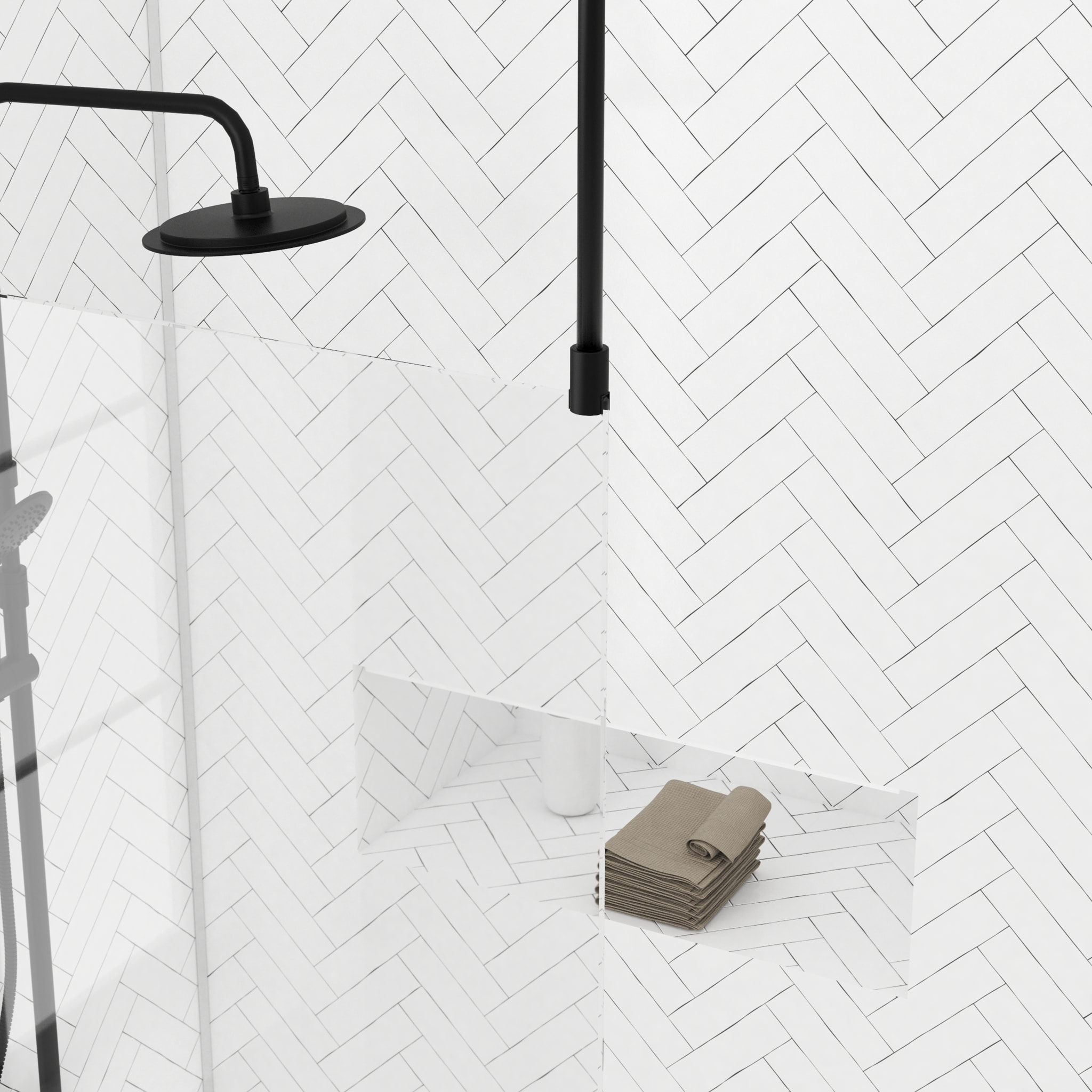 Paroi de Douche 100x200cm Verre Transparent - Profilé + Barre Plafond Noire - FREEDOM 2 BLACK