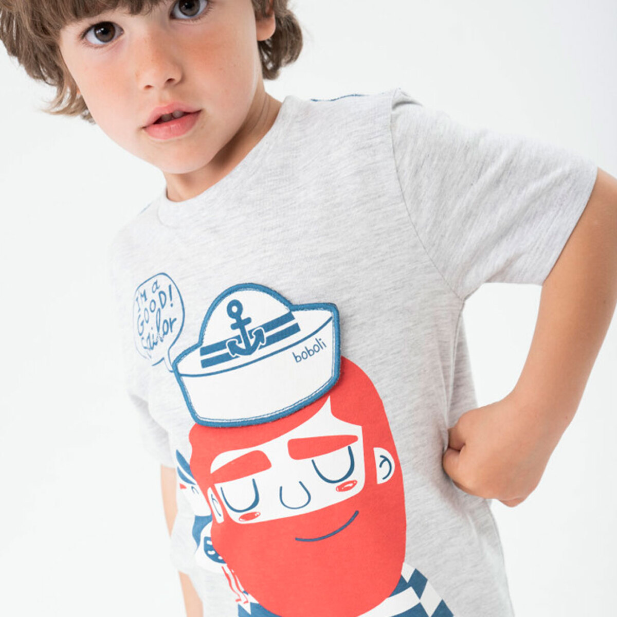 Camiseta niño estampada, mangas cortas, gris claro, 338105