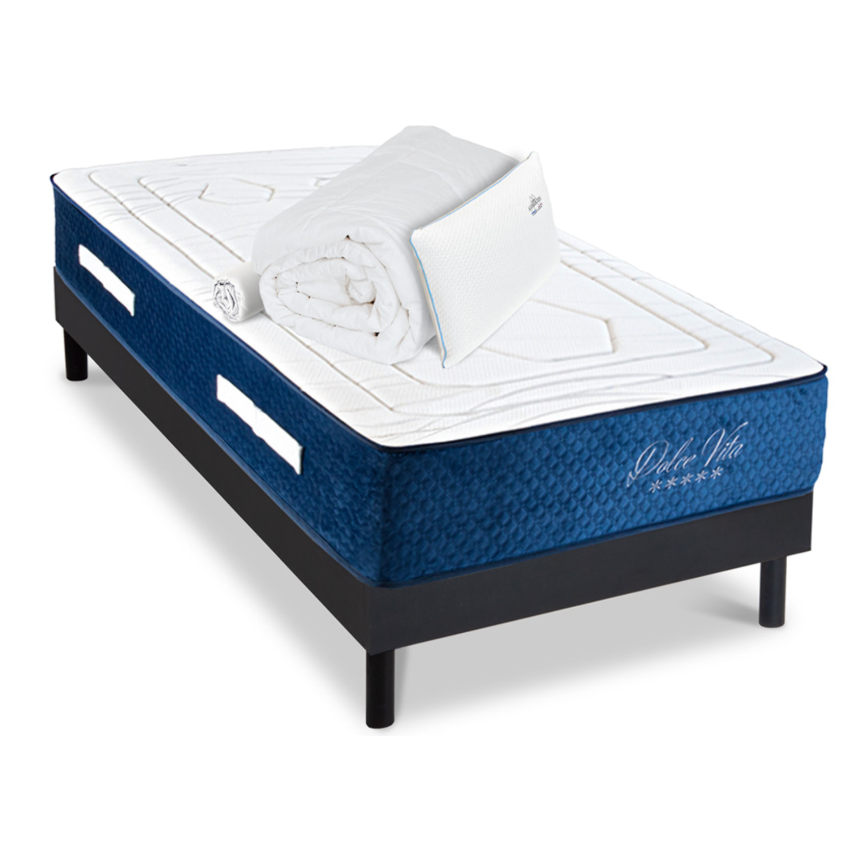 Ensemble DOLCE VITA Matelas Ressorts Ensachés + Sommier Kit Bois - 1 place