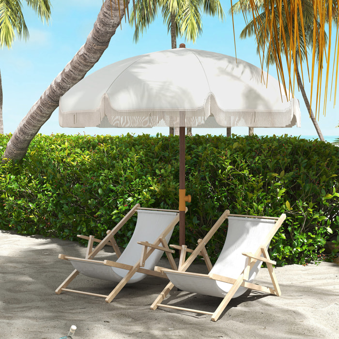 Outsunny Sombrilla de Playa Grande con Flecos Ø190 cm Sombrilla de Terraza Exterior con Protección UV40+ Antiviento Impermeable Mástil de Ø32 mm y Bolsa de Transporte Gris Claro