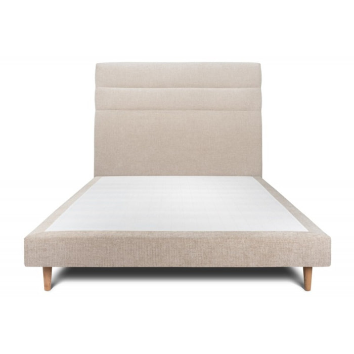 Lit avec tête de lit bandes horizontales tissu et sommier tapissier Ep14